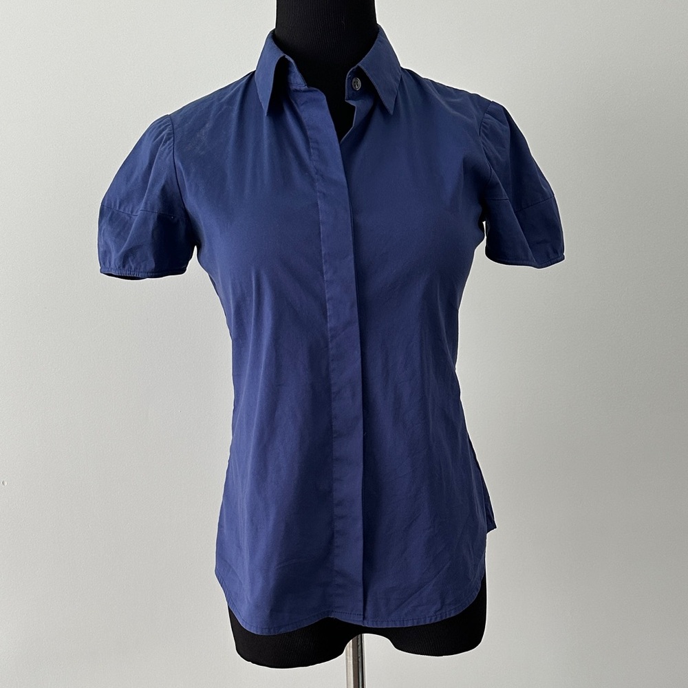 Theory Women's eggplant blue cotton short sleeve Shirt S